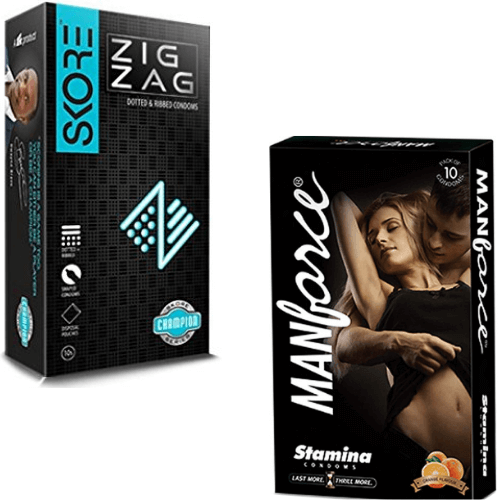 Skore Zig Zag and Manforce Orange Condoms