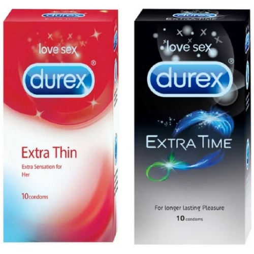 Durex Extra Thin and Extra Time Condoms Combo Pack of 2 - 20 Condoms