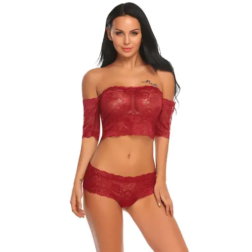 Red colour netted lingerie set