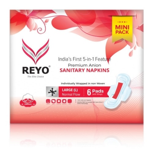 REYO Mini Pack - Large - 6 Anion Pads - 240mm for Normal Flow