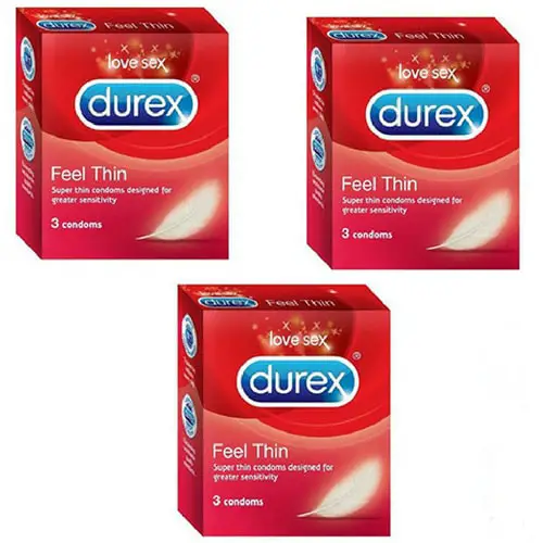 Durex Feel Thin Condoms - Super Thin Combo of 3 Packs - 9 Condoms