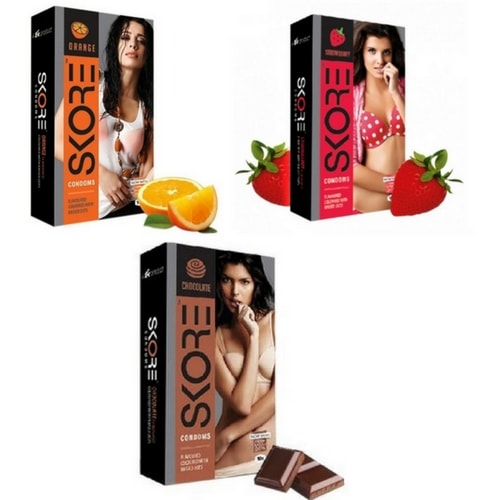 Skore flavored condoms combo of 3 - Strawberry, Chocolate and Orange Flavoured Condoms