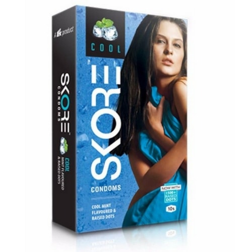 Skore Cool Condoms - Cooling Lubricant and watermelon Flavoured - Dotted Condoms 10s Pack