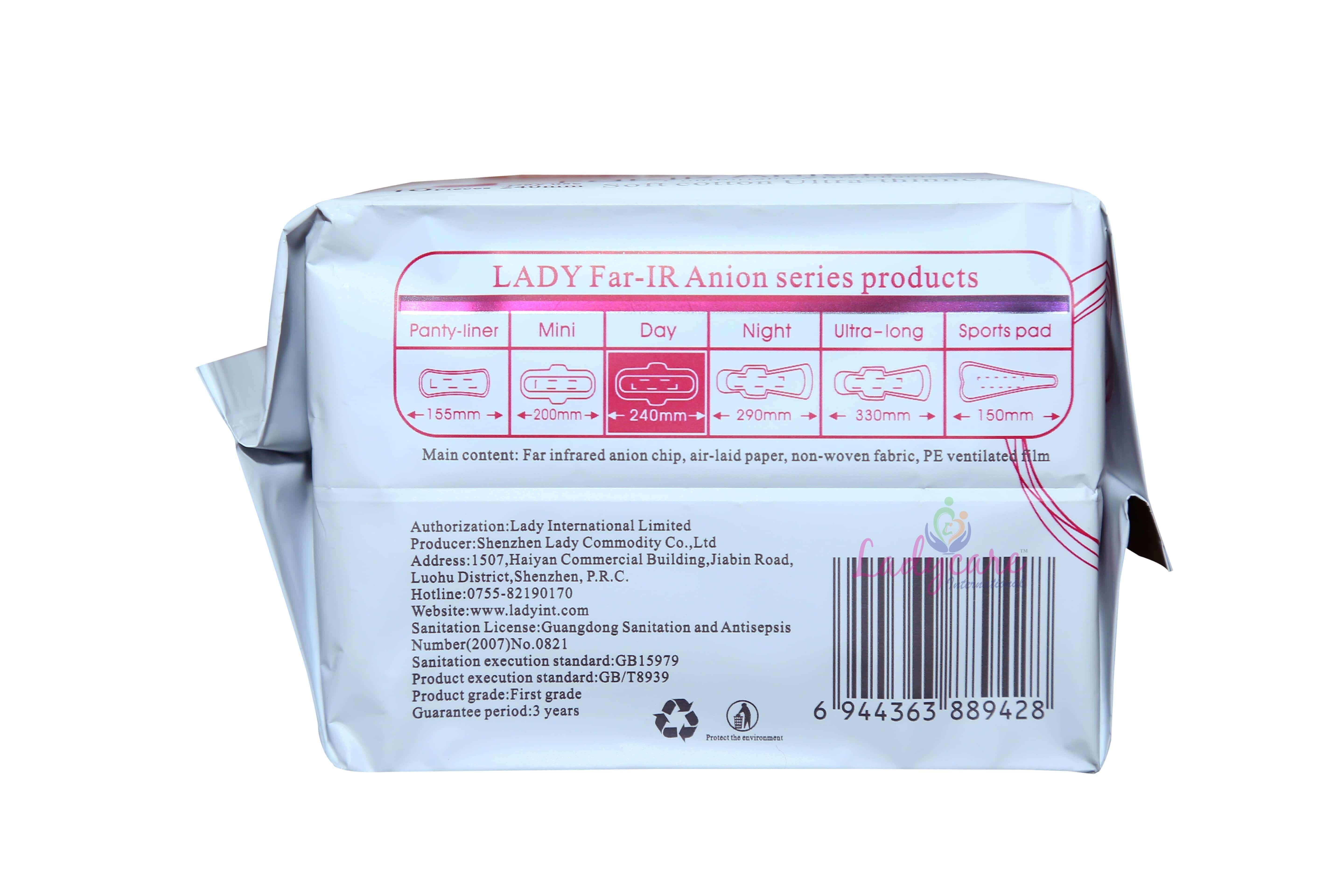 Lady anion sanitary napkins - day use  - 240mm - 10 pieces/pack